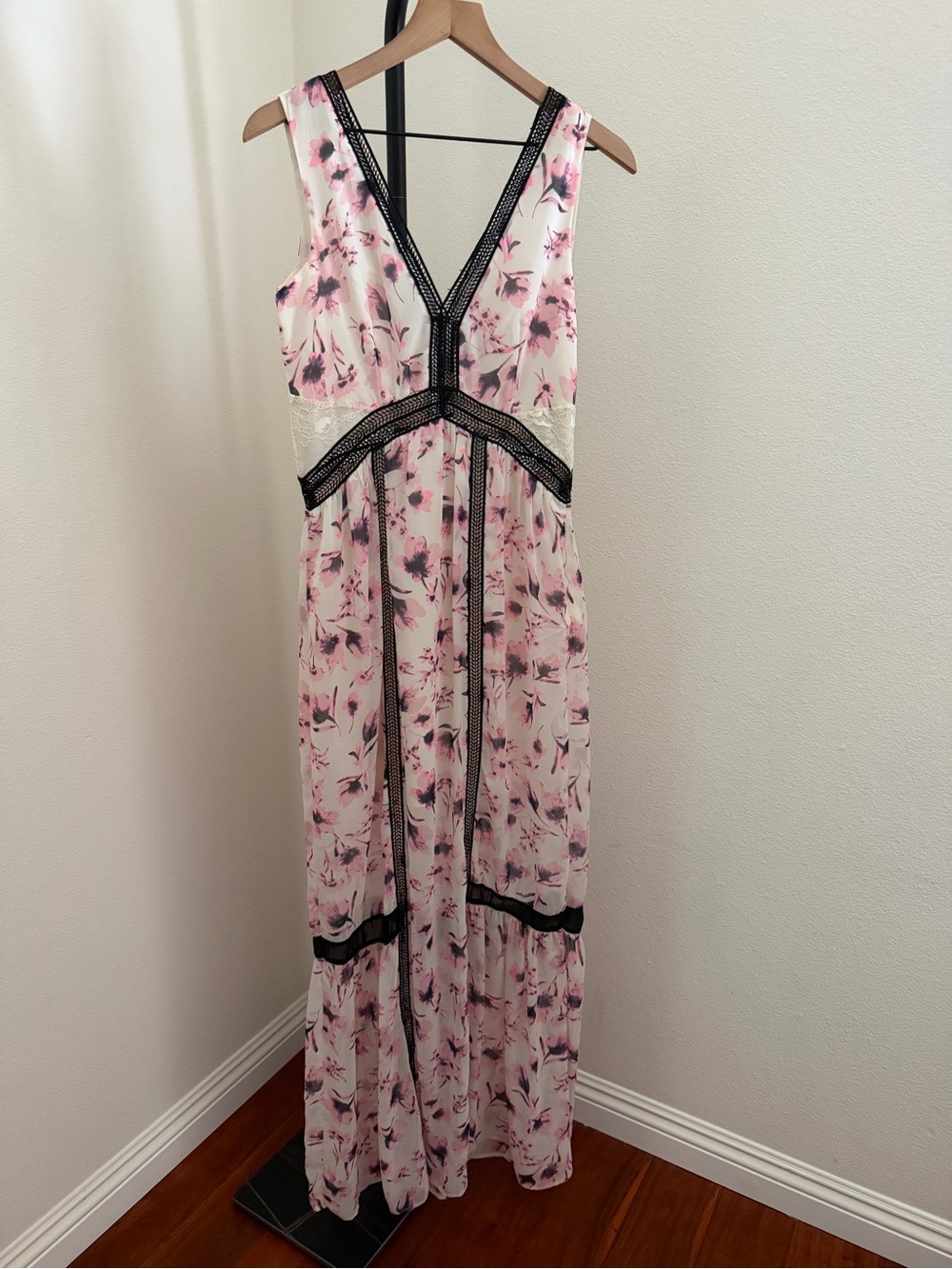 Aqua Pink Floral Lace-Trim Maxi Dress - Picture 2 of 4